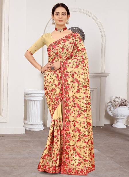 Chiku Colour Party Wear Georgette Stylish Latest Heavy Designer Saree Collection 1204